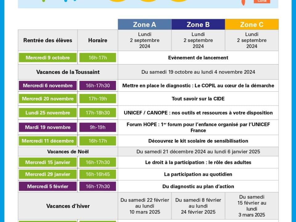 Agenda des écoles amies des droits de l'enfant candidates 2023