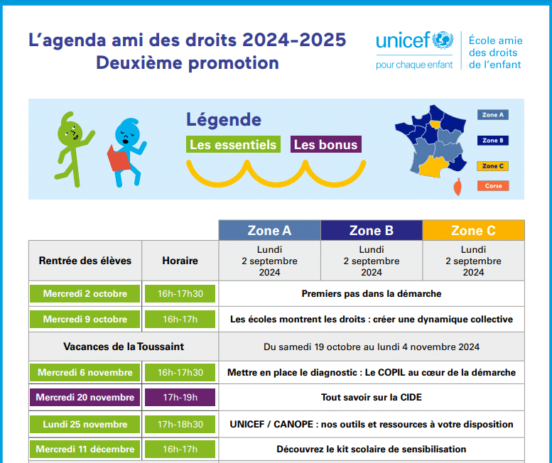 Agenda des écoles amies des droits de l'enfant candidates 2024